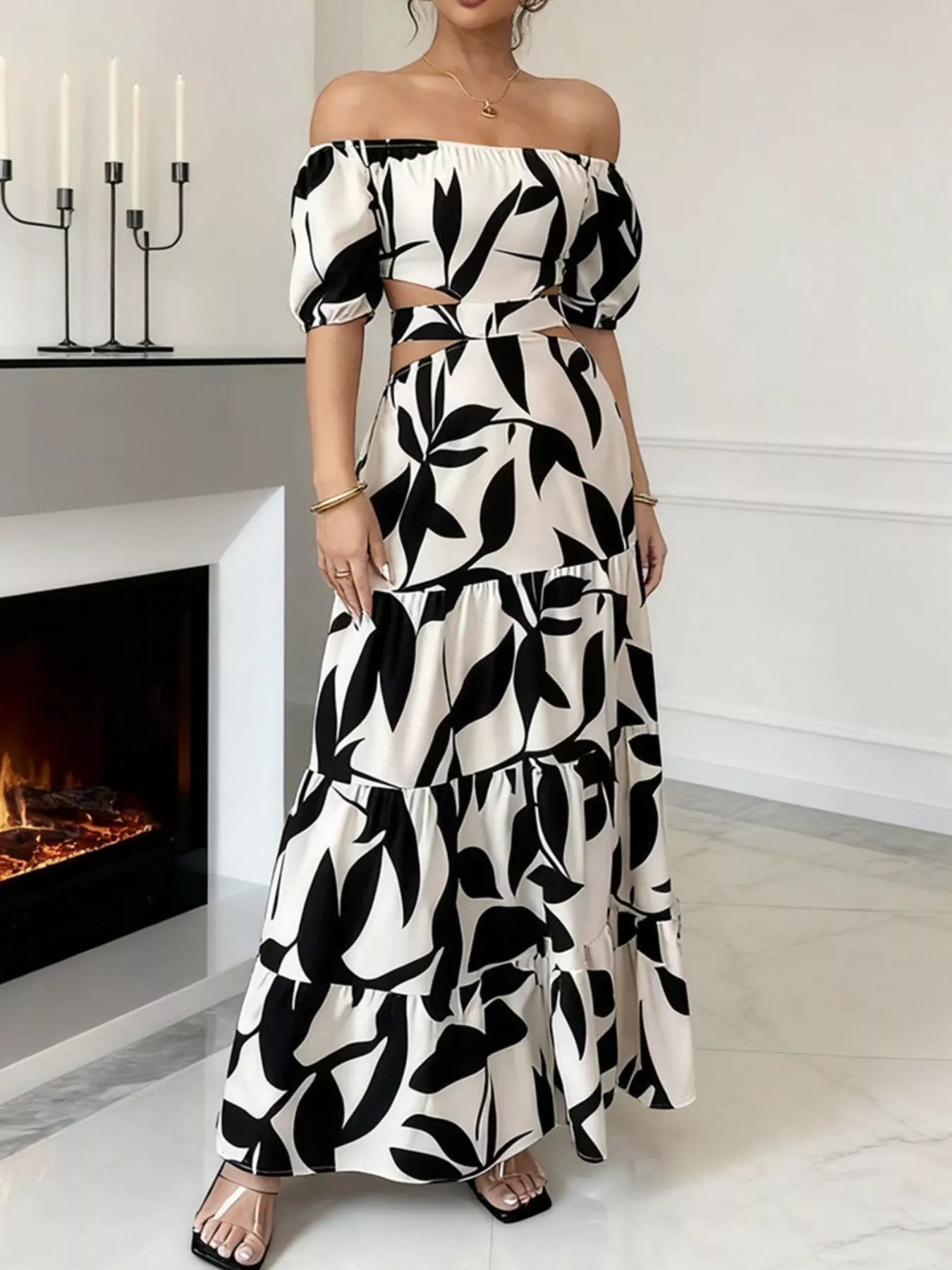 Lake Como Ruffle Off-Shoulder Cutout Maxi Dress | 3 Colors | Poundton-Tactilefable