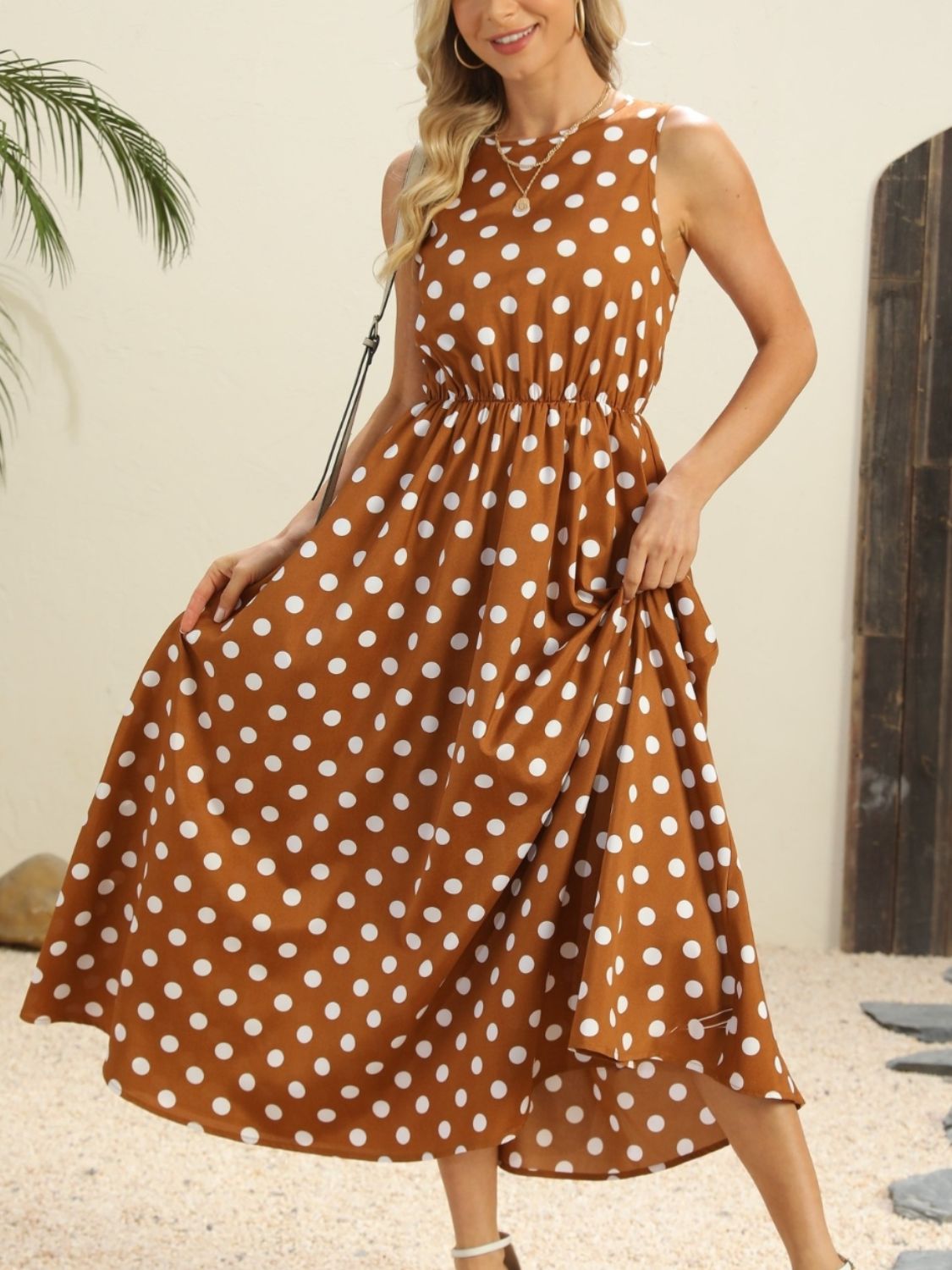 Grace Polka Dot Round Neck Sleeveless Midi Dress | 2 Colors-Tactilefable