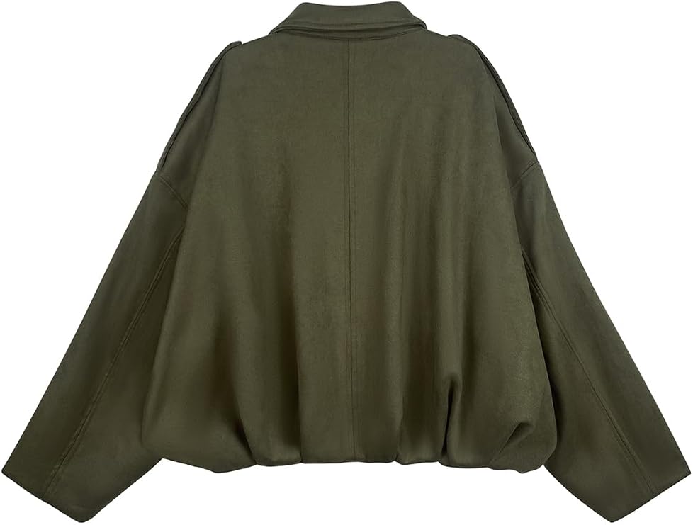 Womens Bomber Jacket Faux Suede Casual Cropped Pilot Coat Lapel Collar Causal Oversized Trendy Outwear-TACTILEFABLE