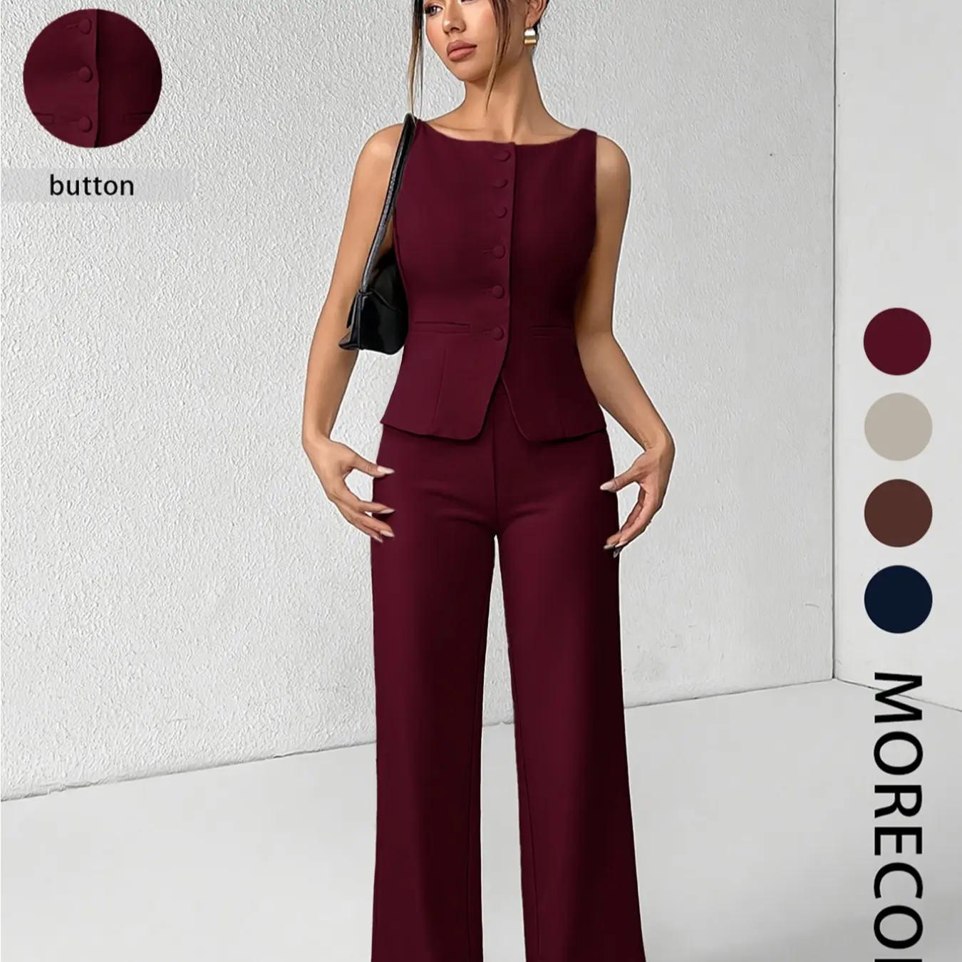 Women's Button Front Tank Top & Palazzo Pants Set