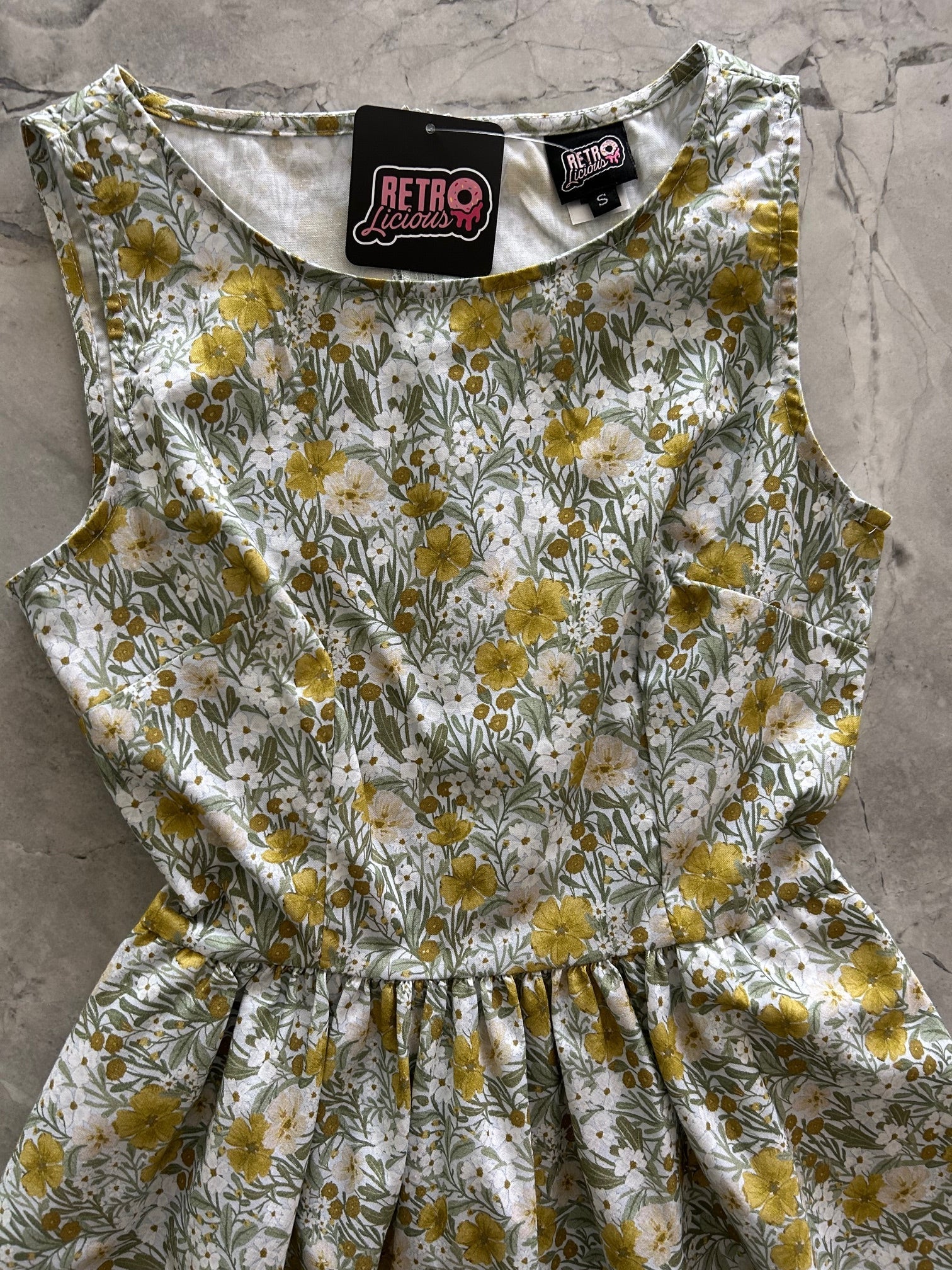 Mustard Floral Midi Dress | Retrolicious-Tactilefable