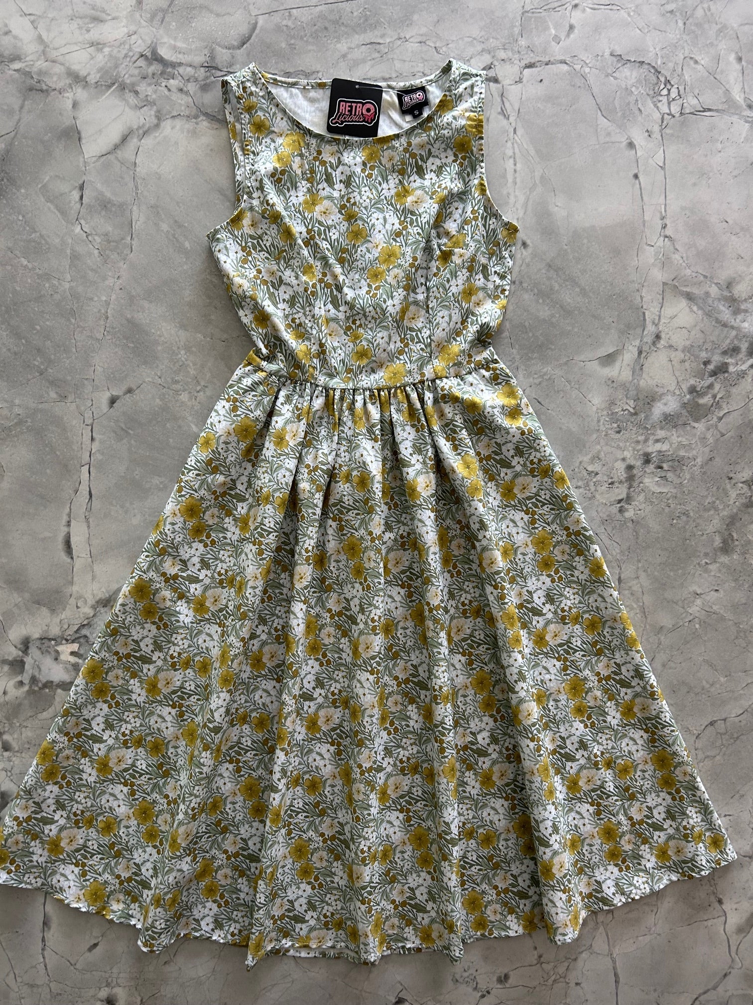 Mustard Floral Midi Dress | Retrolicious-Tactilefable