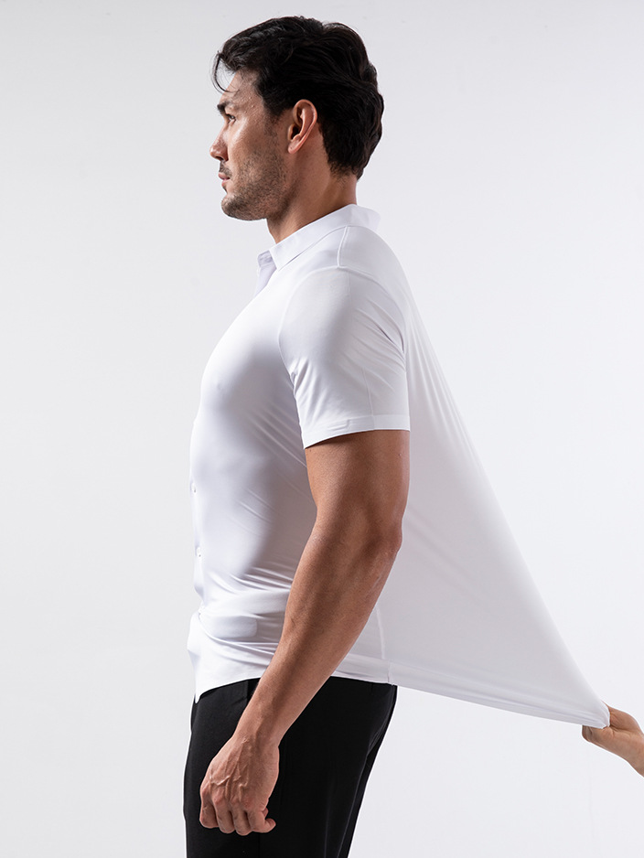 Men's Stretch Wrinkle‑Free Short‑Sleeve Dress Shirt-Tactilefable