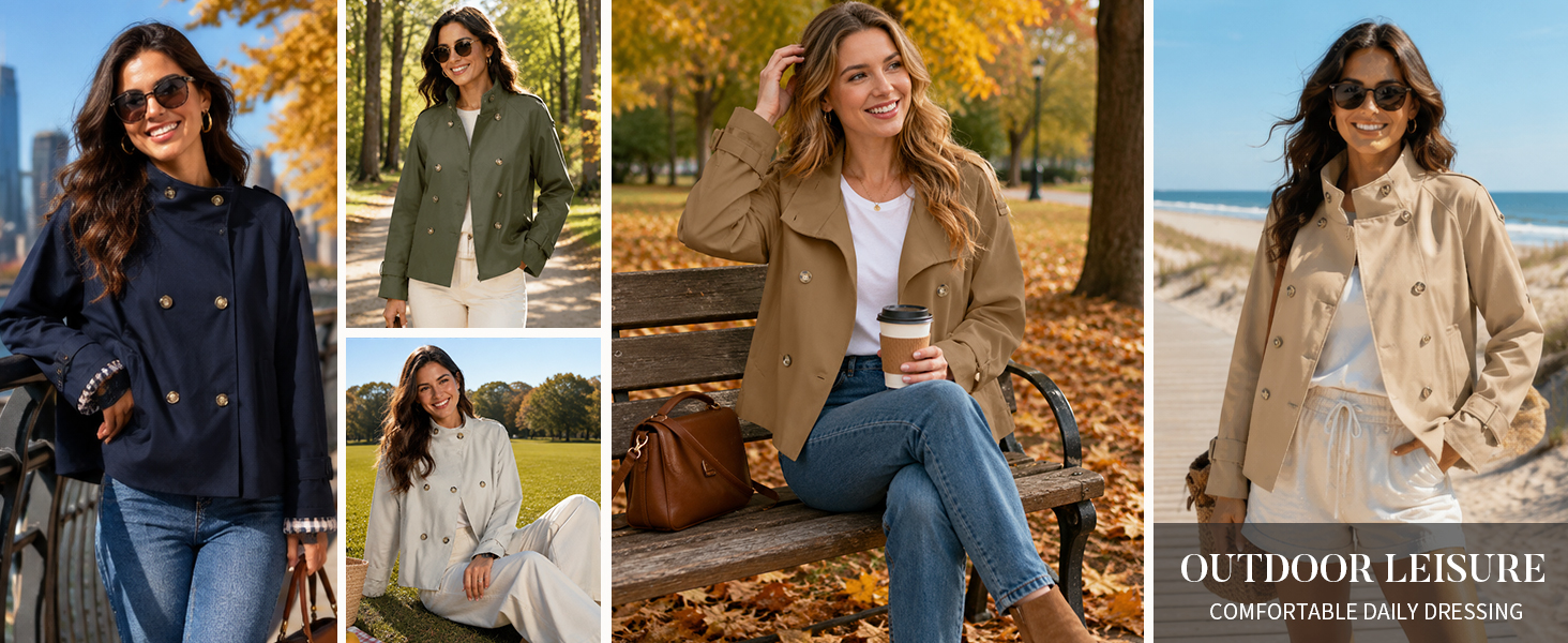 Funnel Neck Breasted Fall Jacket with Pockets