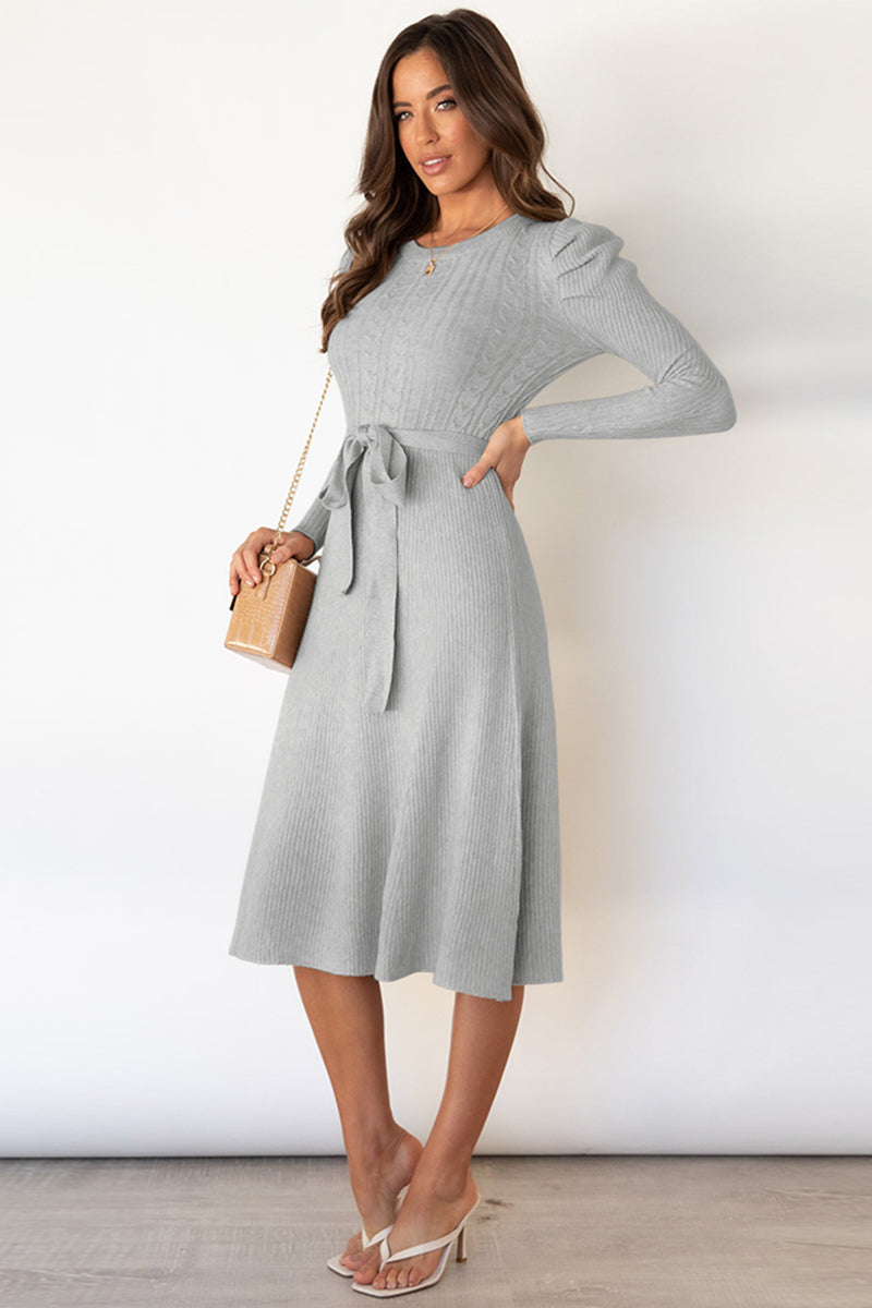 Daniela Round Neck Long Sleeve Tie Waist Sweater Dress | 5 Colors-Tactilefable