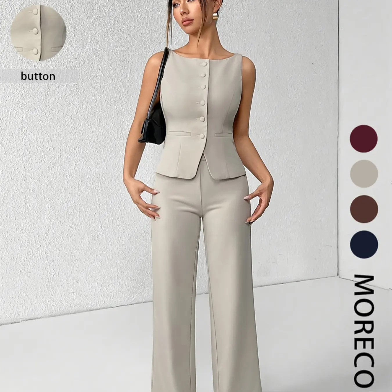 Women's Button Front Tank Top & Palazzo Pants Set