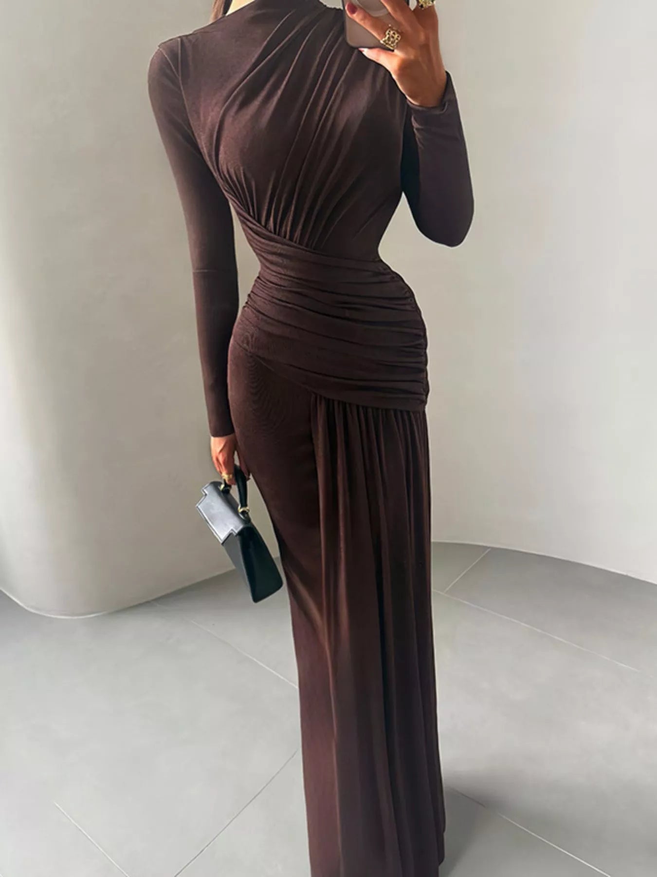 Ruched Long-Sleeve Maxi Dress | 3 Colors-Tactilefable
