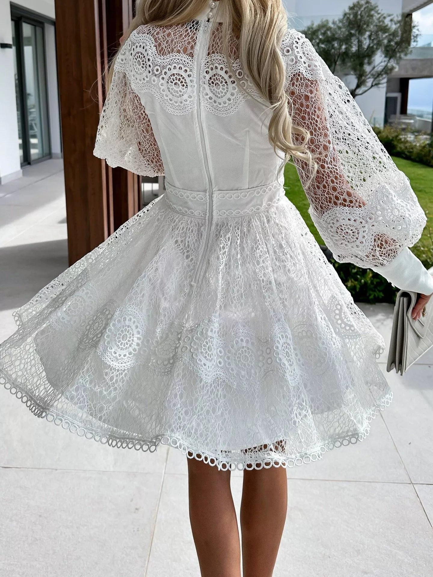 Althea Vintage Lace Lantern Sleeve Mini Dress | 2 Colors | Poundton-Tactilefable