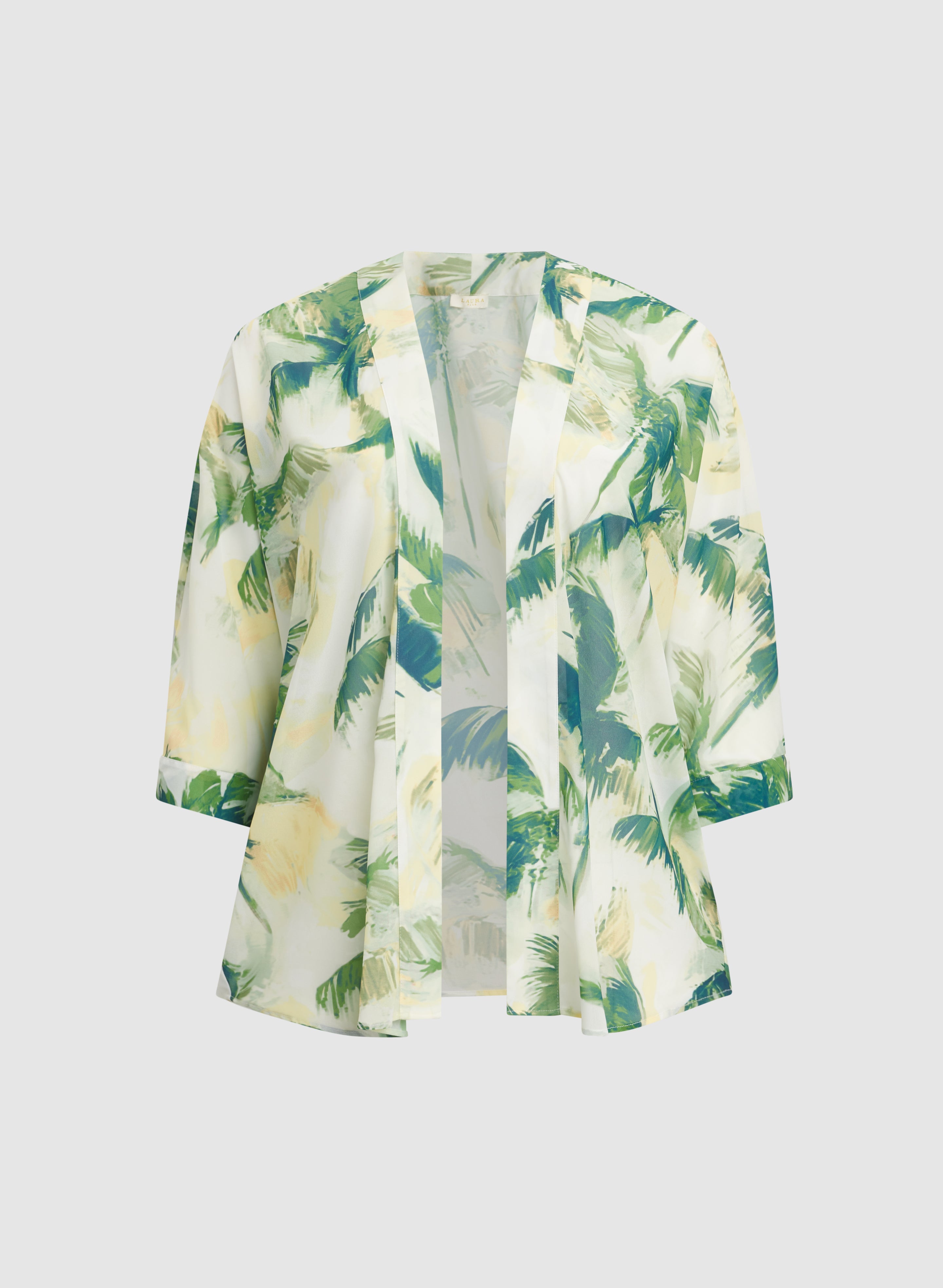 Palm Print Open Front Blouse-Tactilefable