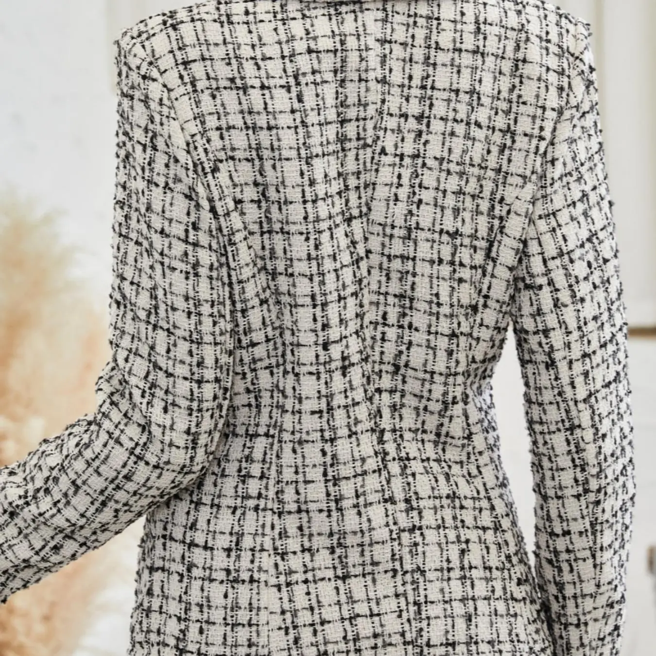 Plaid Double Button Flap Blazer for Women, Work Office, Houndstooth