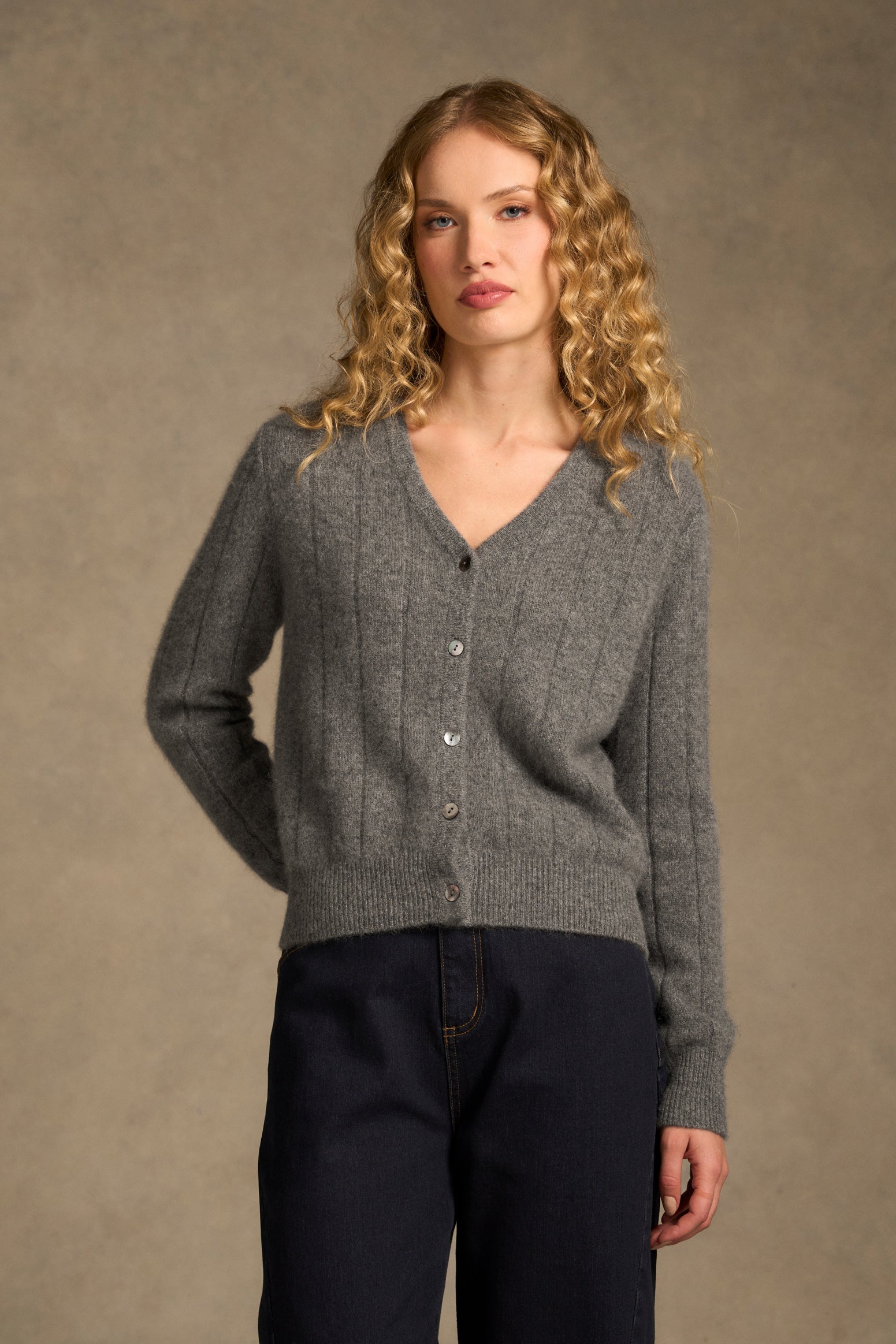 Brushed Merino Wool Cardigan - Pewter Grey-Tactilefable