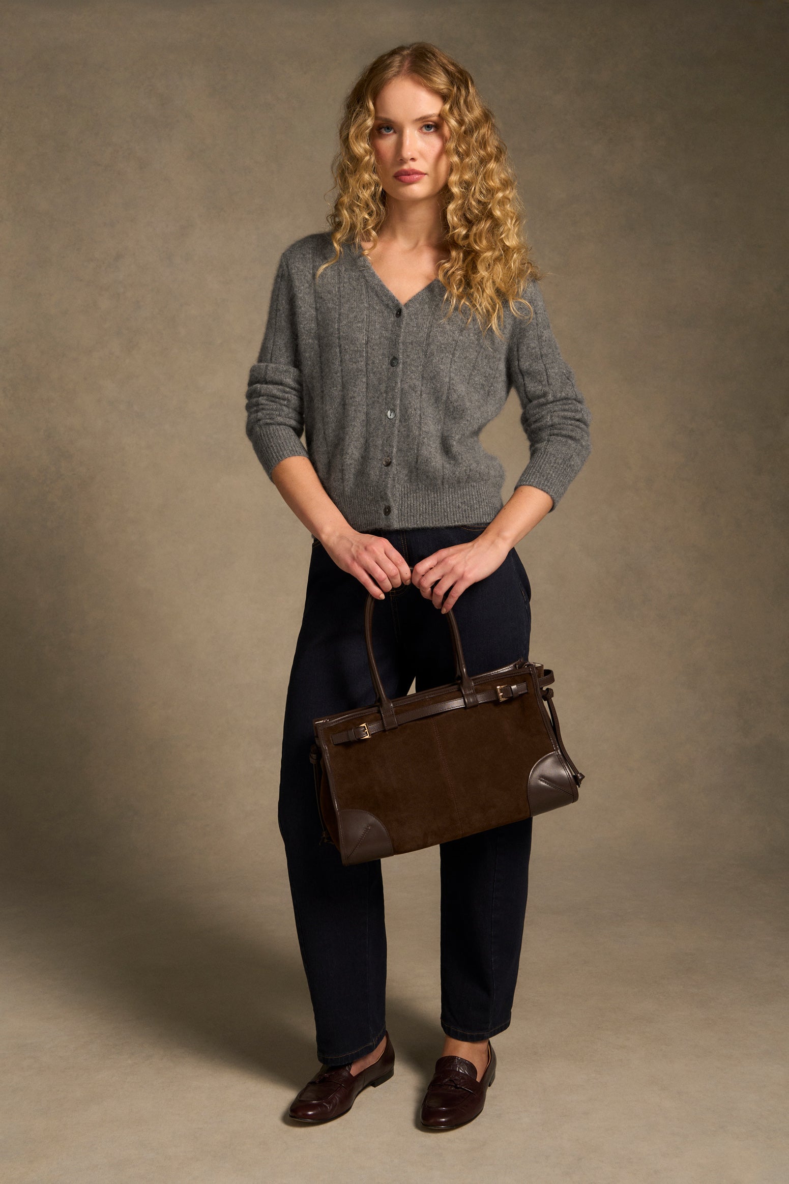 Brushed Merino Wool Cardigan - Pewter Grey-Tactilefable