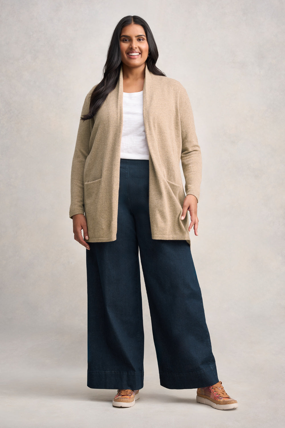Long Line Wool Cardigan - Taupe Marle-Tactilefable