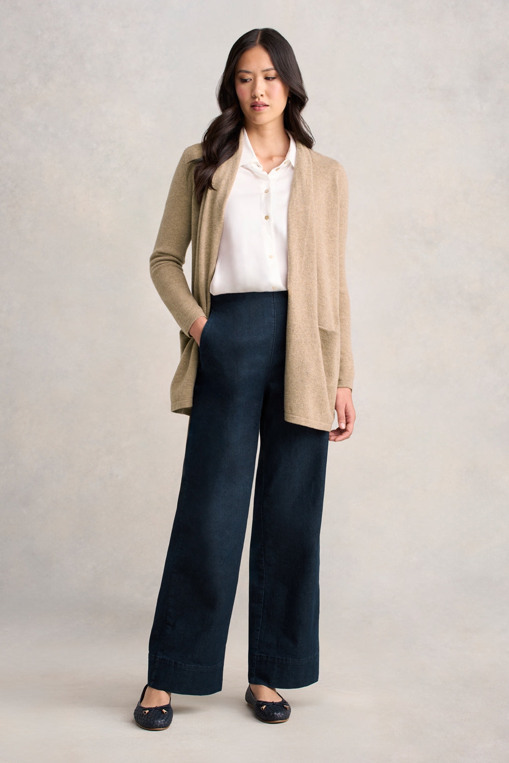 Long Line Wool Cardigan - Taupe Marle-Tactilefable