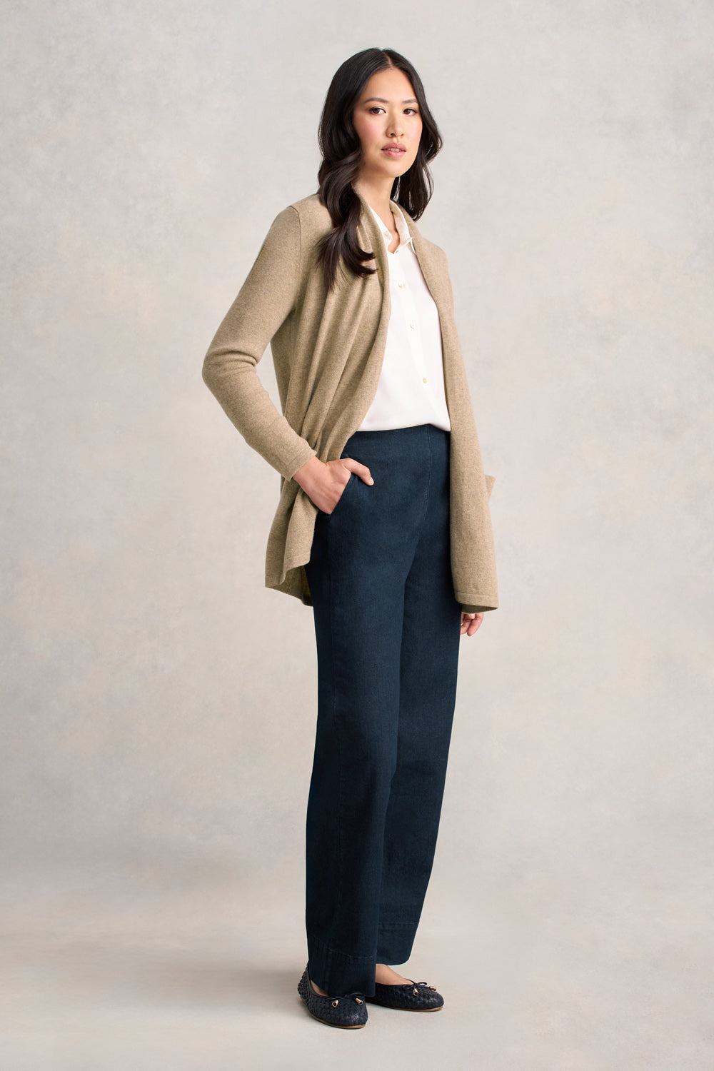 Long Line Wool Cardigan - Taupe Marle-Tactilefable