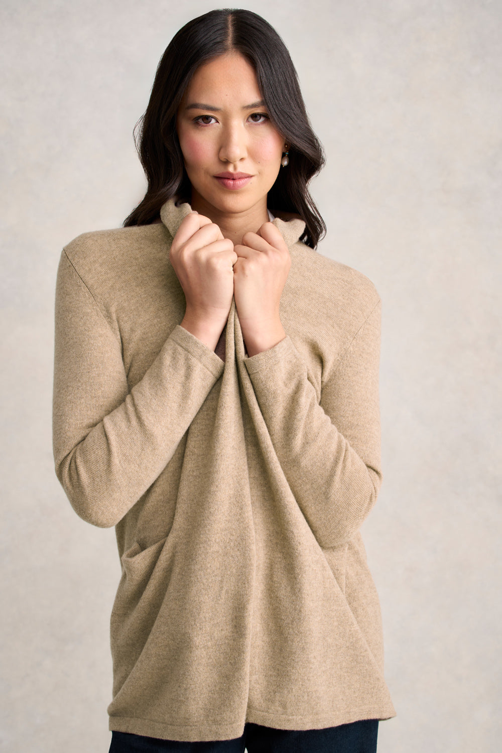 Long Line Wool Cardigan - Taupe Marle-Tactilefable