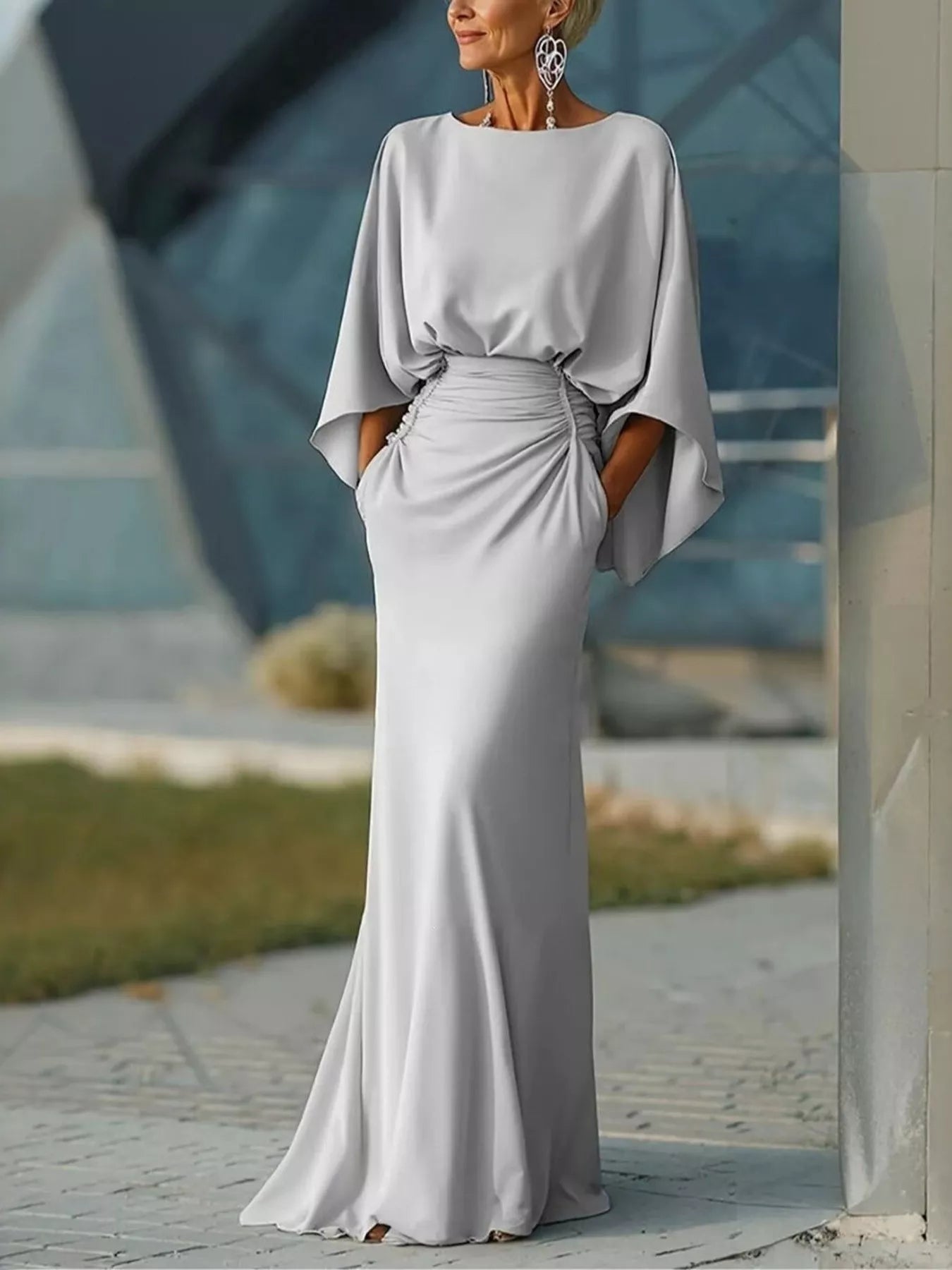 Batwing Ruched Maxi Dress | 6 Colors-Tactilefable