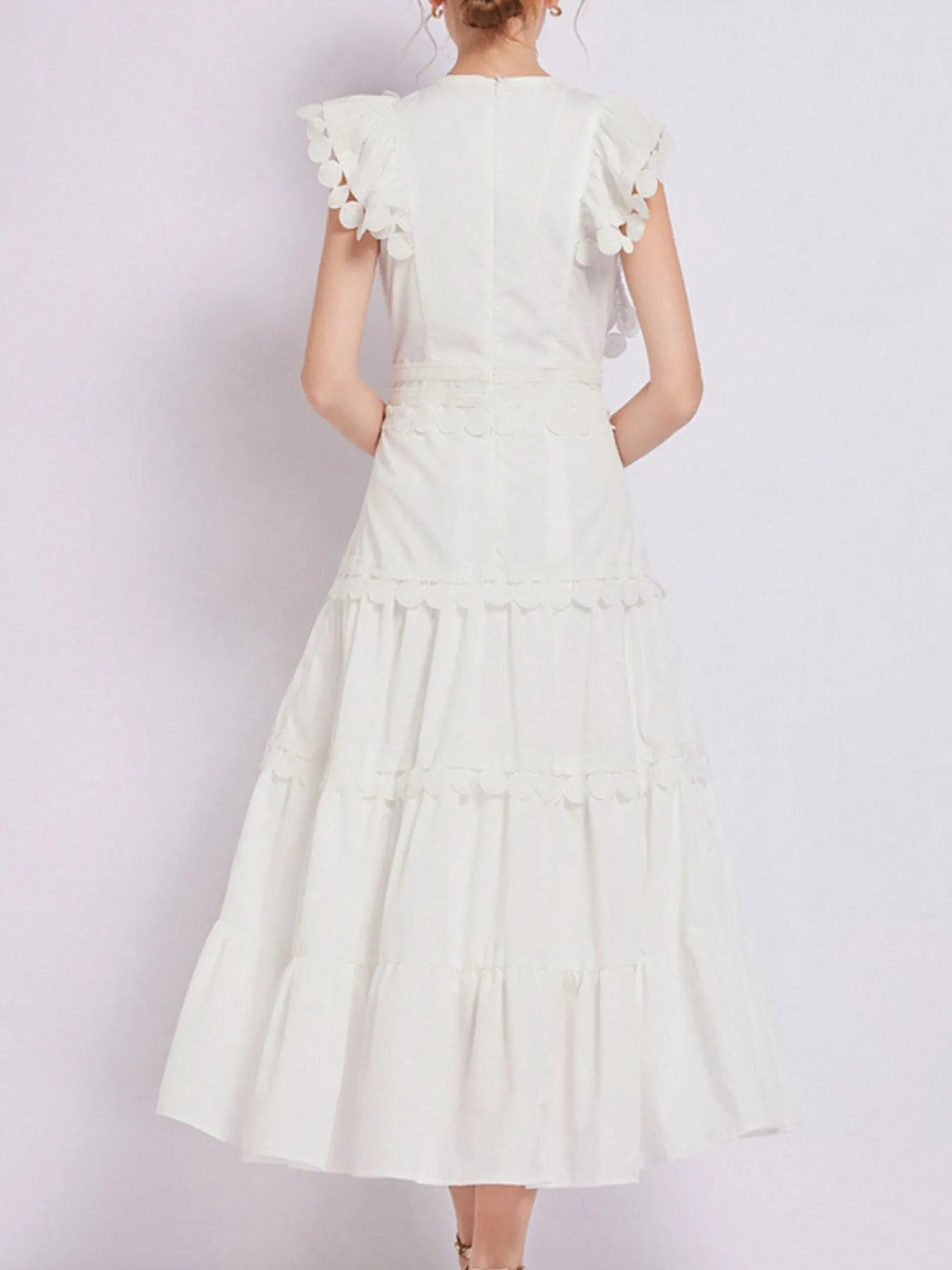 Flutter Sleeve Tiered Maxi Dress with Embroidered Trim | 3 Colors-Tactilefable