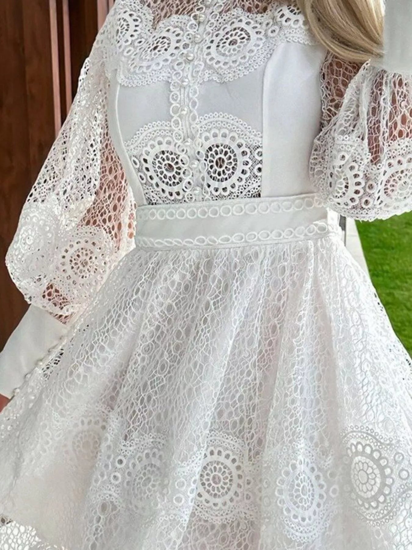 Althea Vintage Lace Lantern Sleeve Mini Dress | 2 Colors | Poundton-Tactilefable