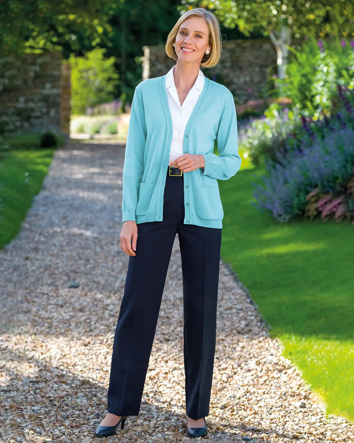 Ladies’ Pure Merino Wool V-Neck Cardigan – Aqua-Tactilefable