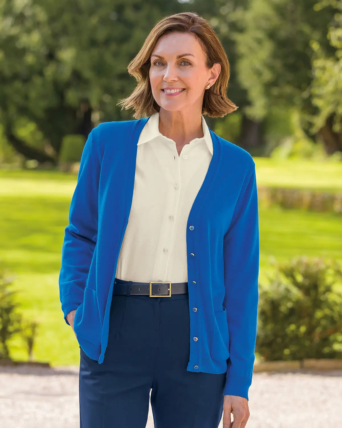 Ladies’ Pure Merino Wool V-Neck Cardigan – Azure-Tactilefable