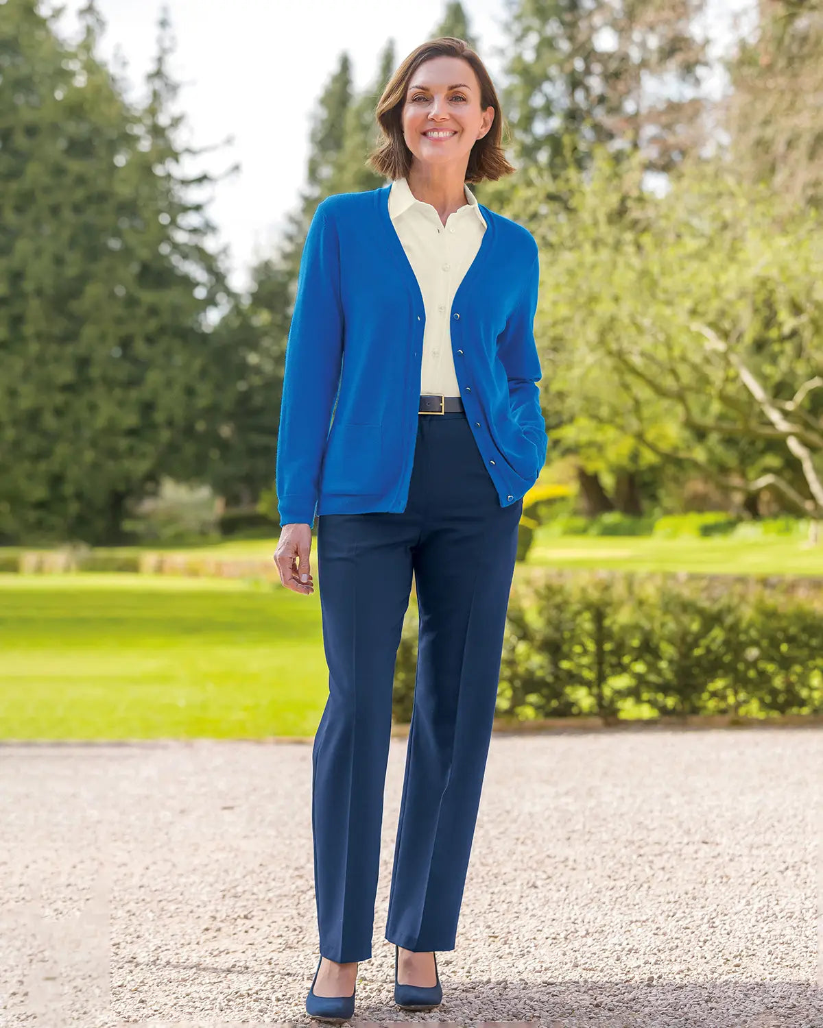 Ladies’ Pure Merino Wool V-Neck Cardigan – Azure-Tactilefable