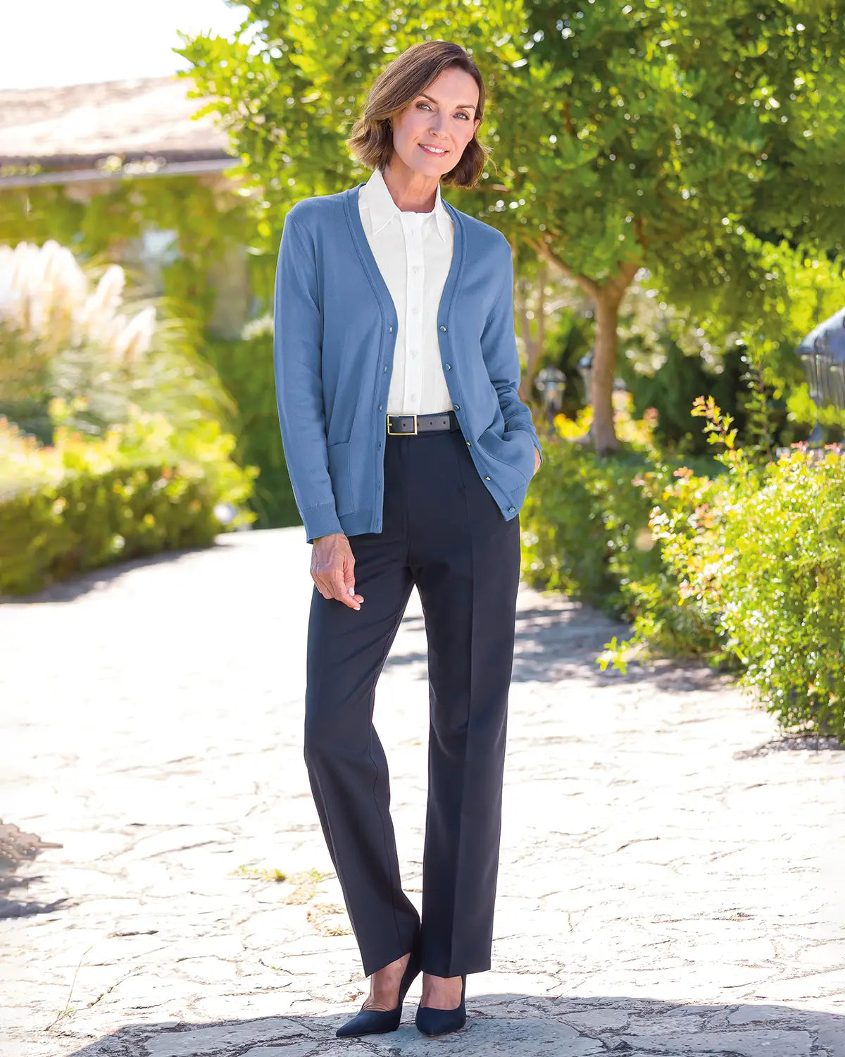Ladies’ Pure Merino Wool V-Neck Cardigan – Bluebell-Tactilefable