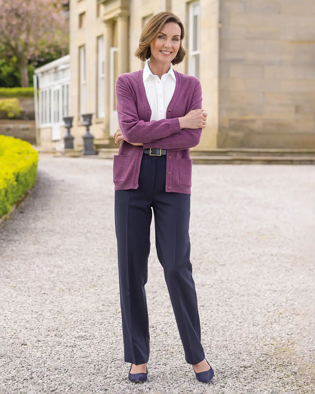 Ladies’ Pure Merino Wool V-Neck Cardigan – Plum-Tactilefable