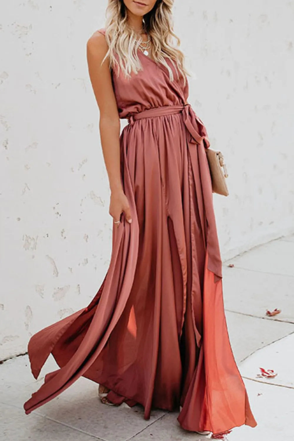 Gilded Hour Surplice Tie Waist Maxi Dress | 3 colors | Poundton-Tactilefable