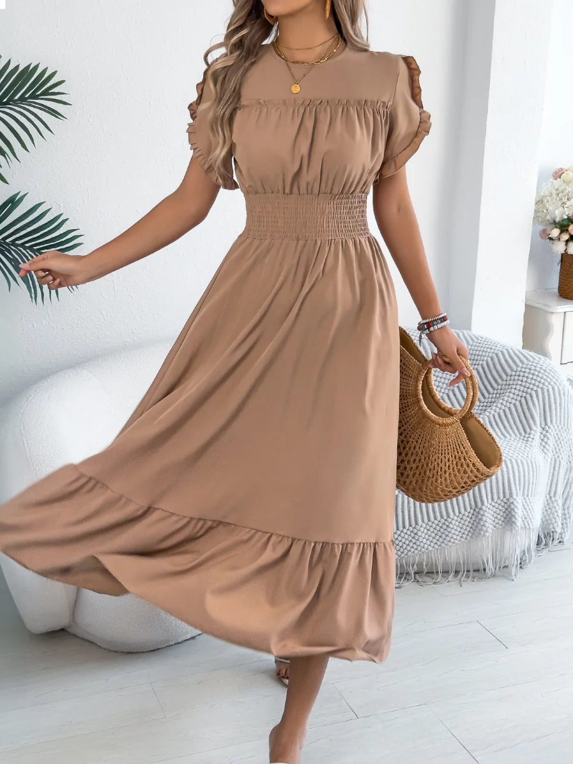 Frill Neck Midi Dress | 3 Colors | Poundton-Tactilefable