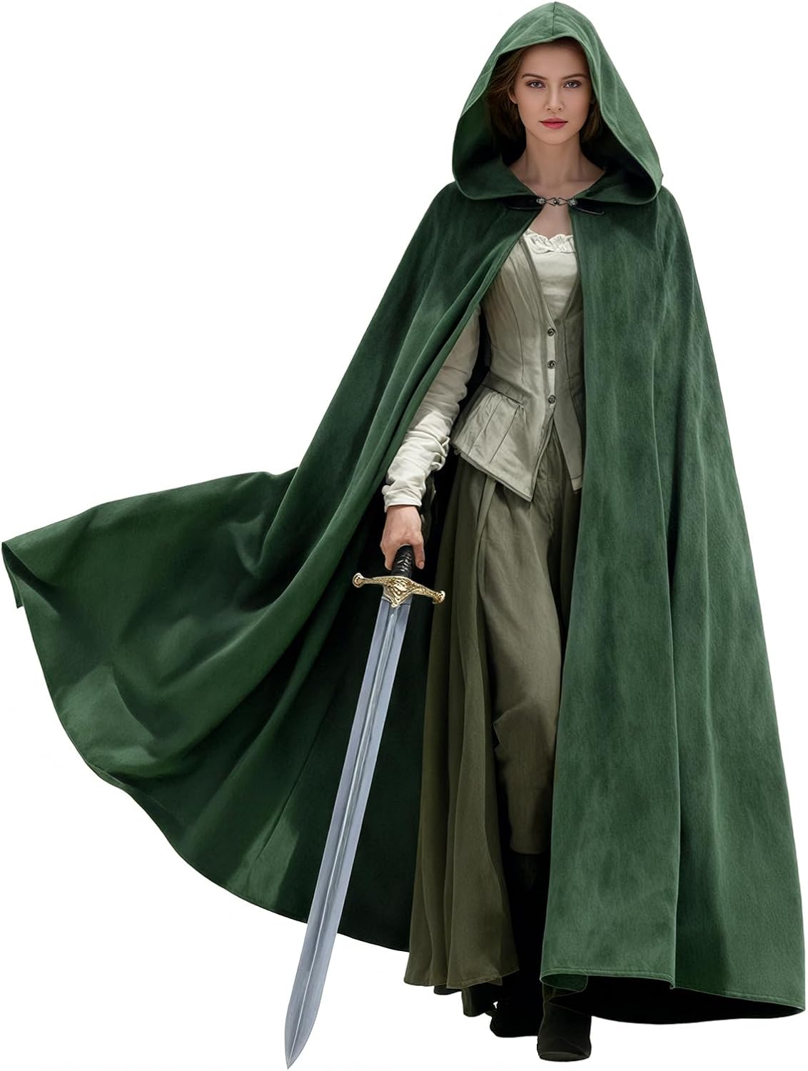 Medieval Cloak with Hood, Renaissance Halloween Hooded Cape-Tactilefable