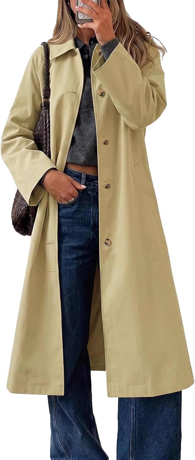 Womens Plaid Trench Coat Fall Lapel Single Breasted Long Jacket-Tactilefable