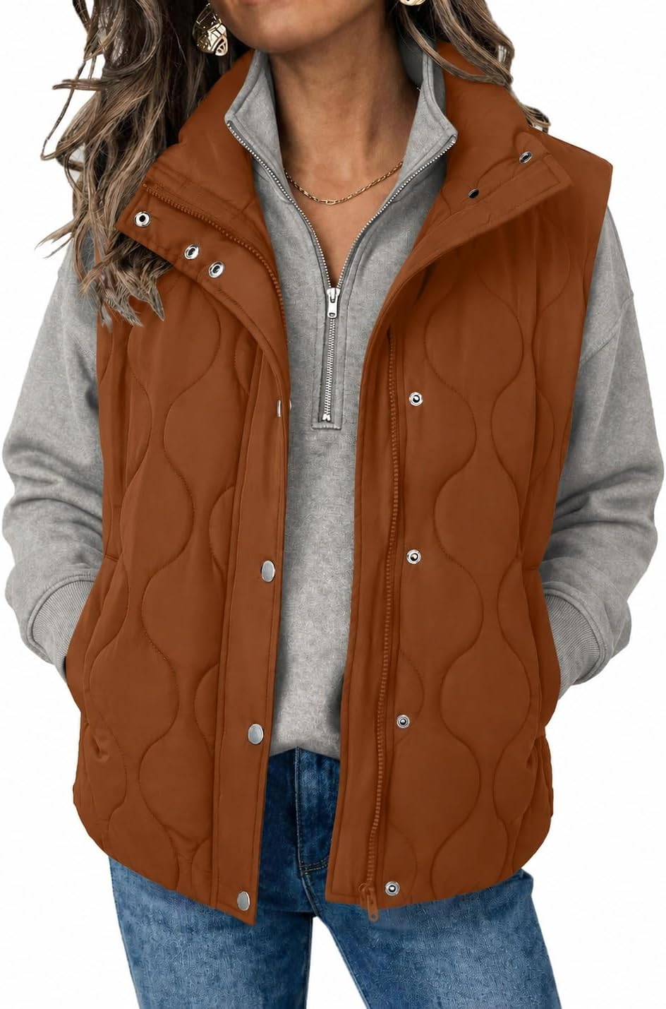 Women Oversized Puffer Vest Stand Collar Zip Up Sleeveless Outerwear-Tactilefable