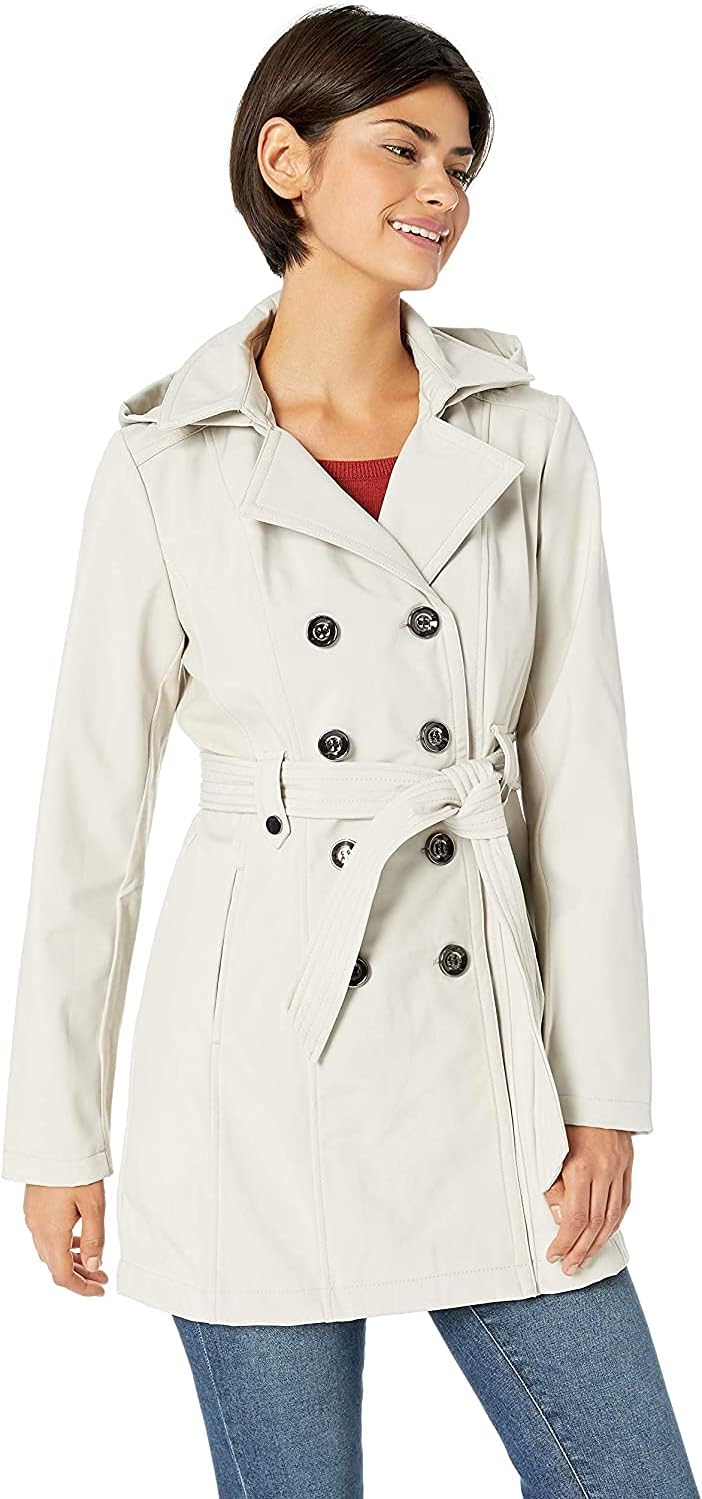 Women's Soft Shell Trench Coat with Detachable Hood-Tactilefable
