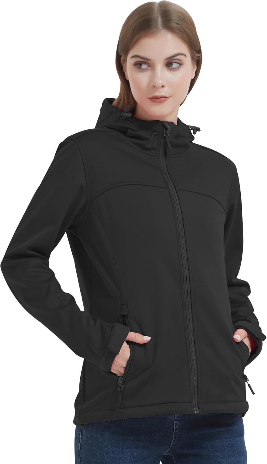 Women's Fleece Lined Softshell Jacket Waterproof Hooded Rain Coat-Tactilefable
