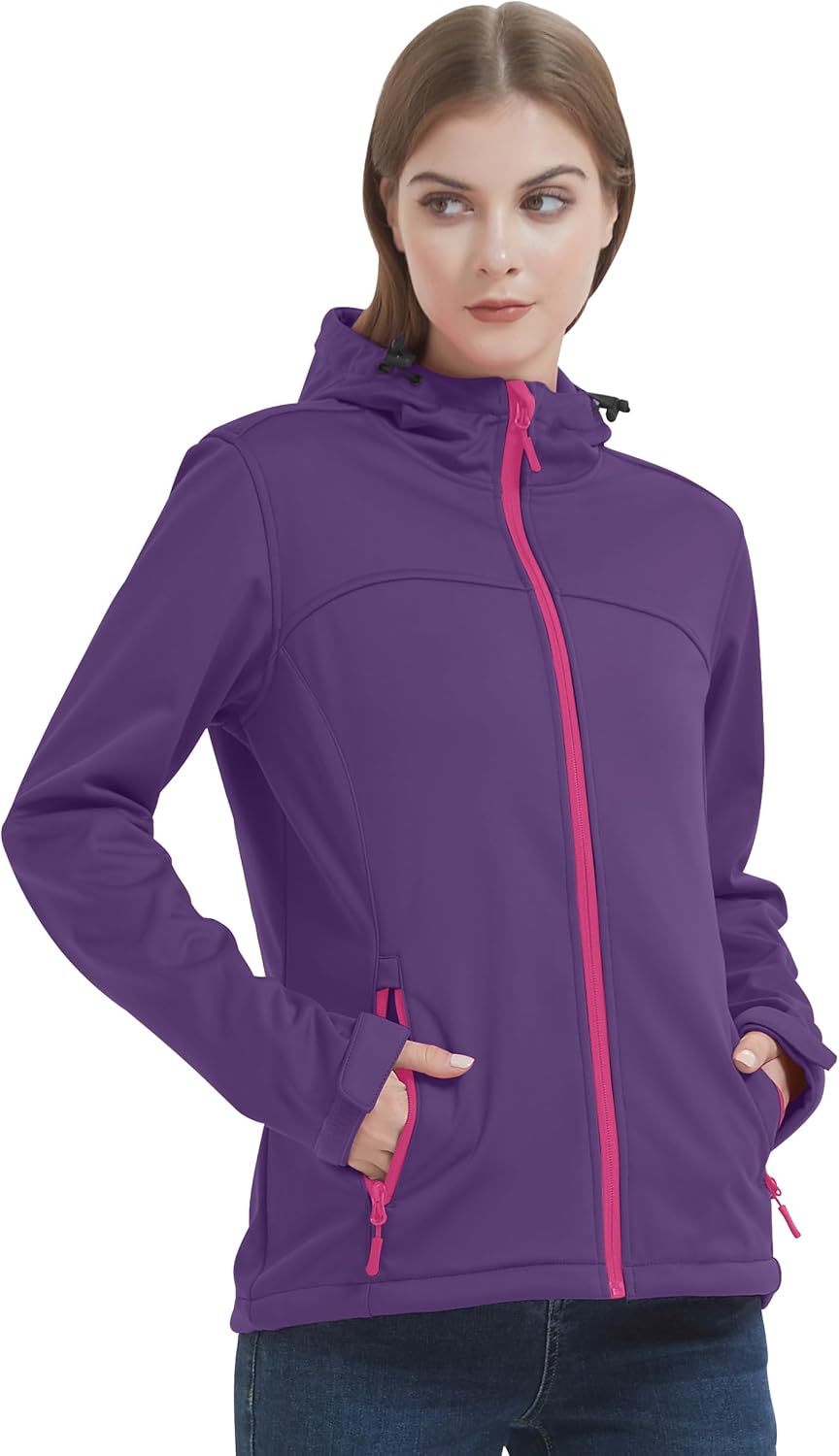 Women's Fleece Lined Softshell Jacket Waterproof Hooded Rain Coat-Tactilefable