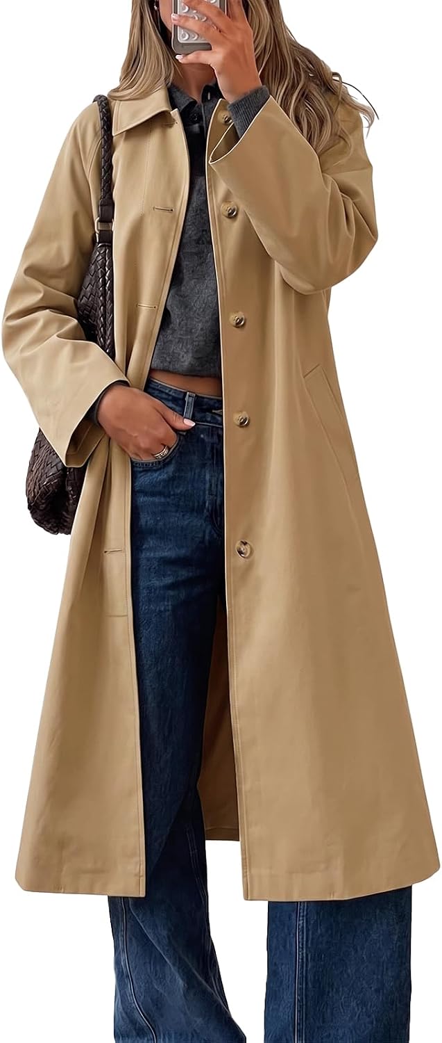 Womens Plaid Trench Coat Fall Lapel Single Breasted Long Jacket-Tactilefable