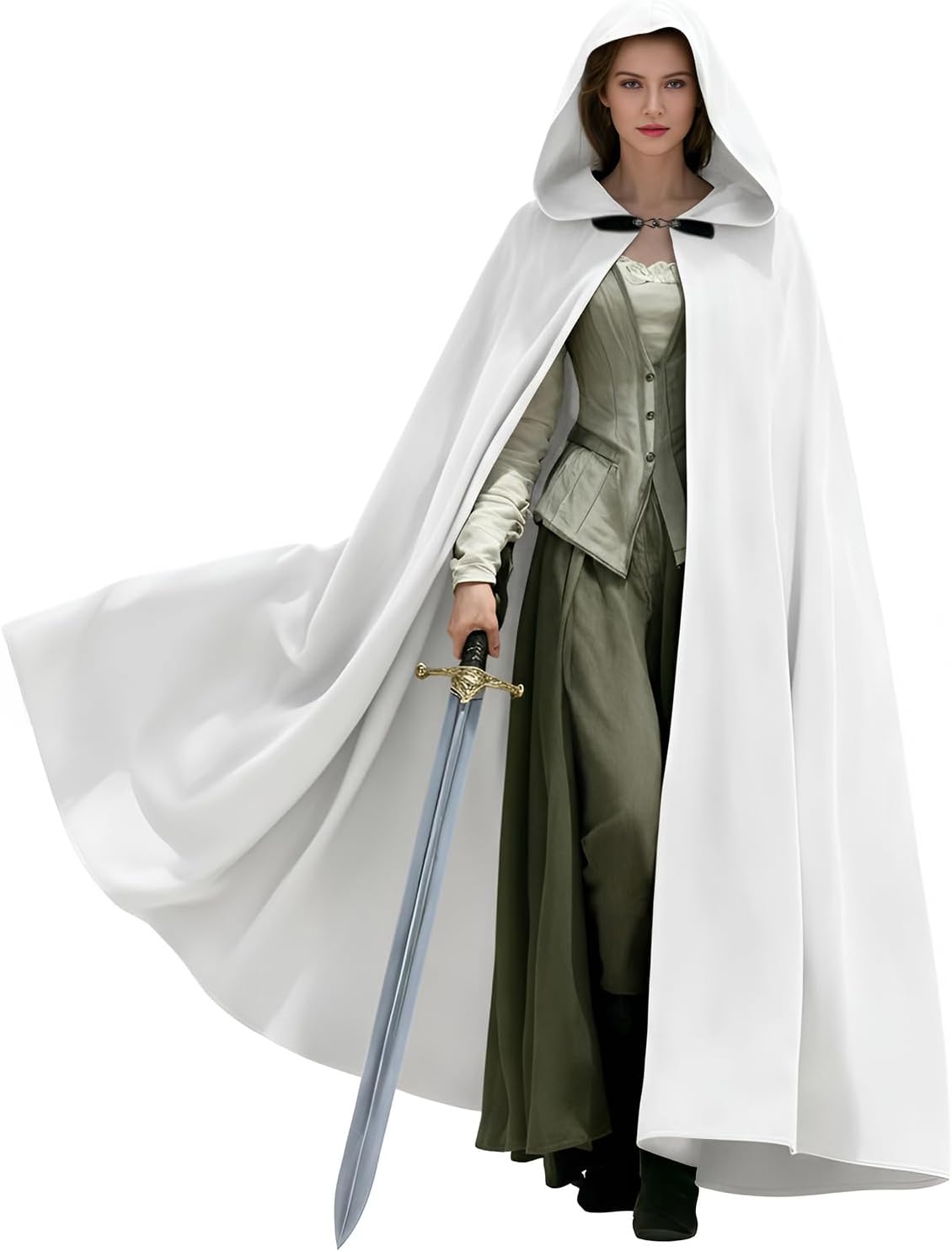 Medieval Cloak with Hood, Renaissance Halloween Hooded Cape-Tactilefable