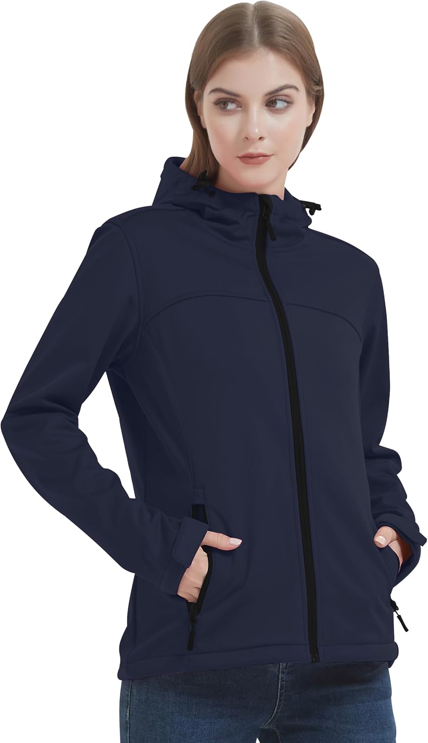 Women's Fleece Lined Softshell Jacket Waterproof Hooded Rain Coat-Tactilefable