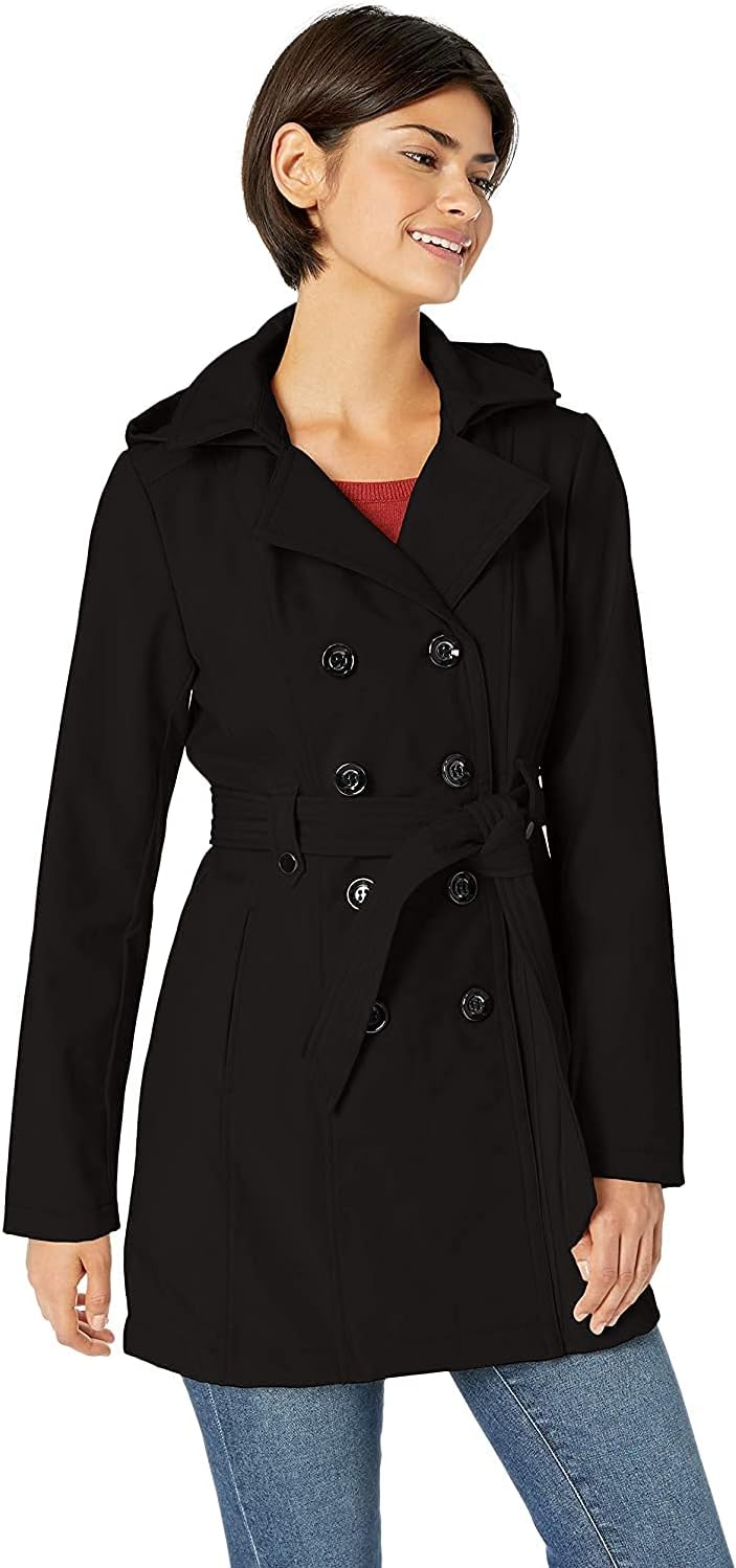 Women's Soft Shell Trench Coat with Detachable Hood-Tactilefable