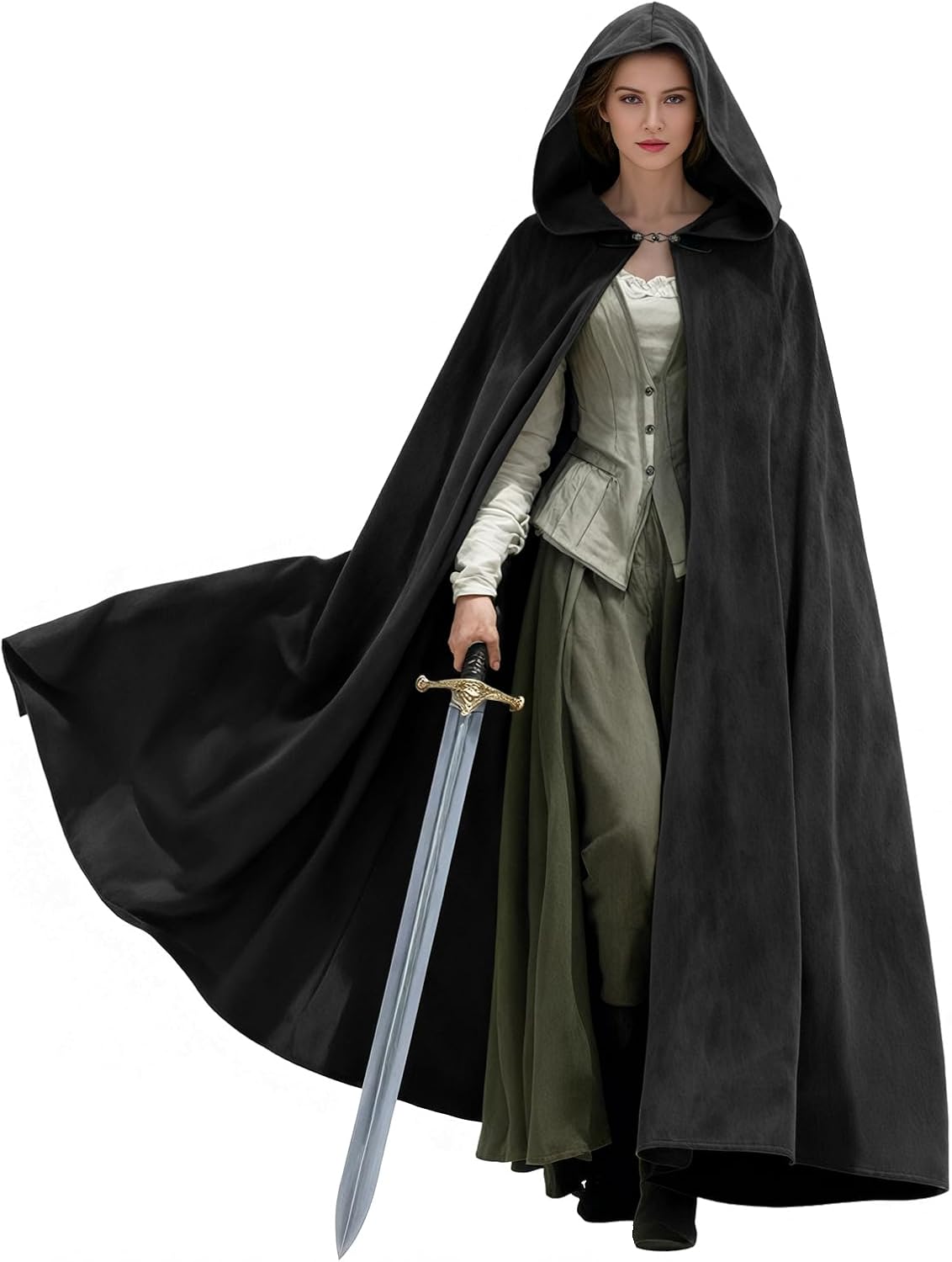 Medieval Cloak with Hood, Renaissance Halloween Hooded Cape