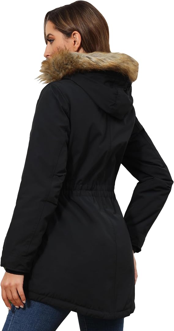 Women's Winter Coats Fleece Lined Parka Jacket Hooded Long Winter Warm Parka Coat with Pockets-TACTILEFABLE