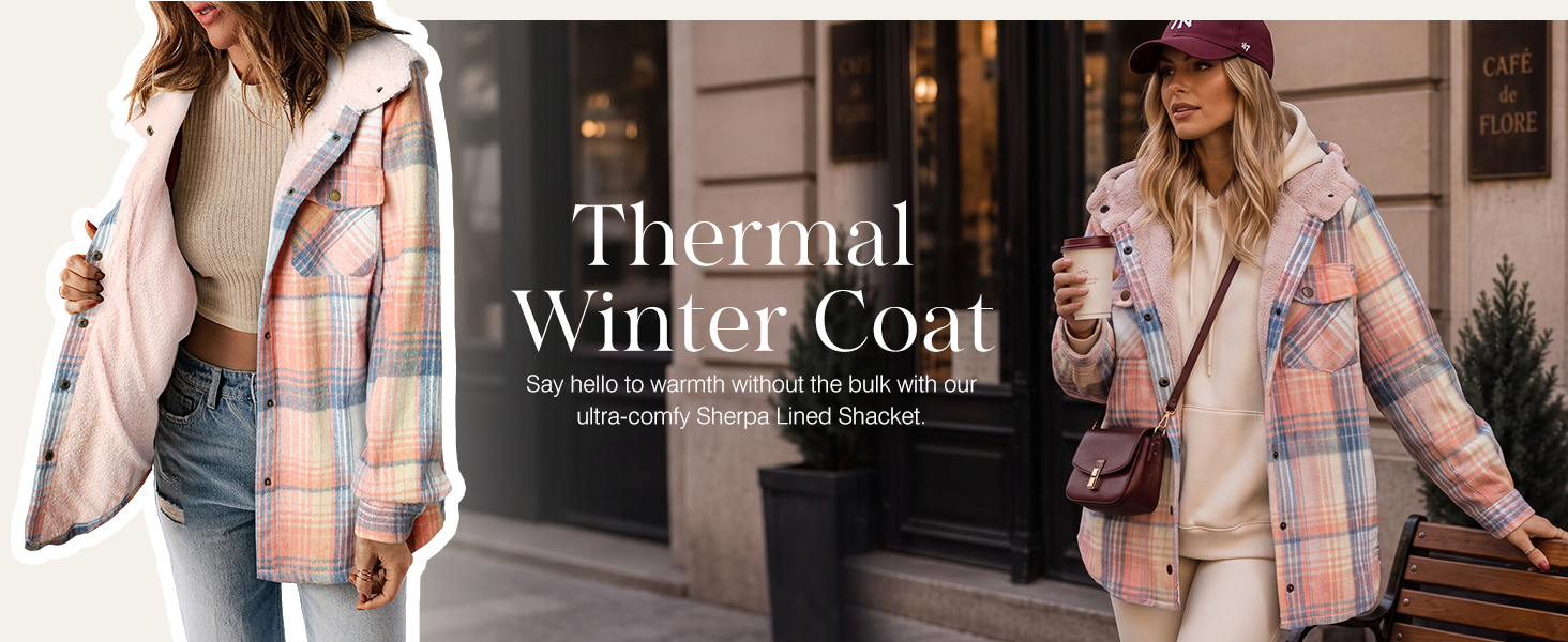 Jacket for Women Plaid Winter Coat Fleece Lined Flannel Outwear