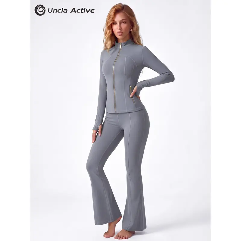 Women's Gold Zipper Sporty Jacket and Leggings Set