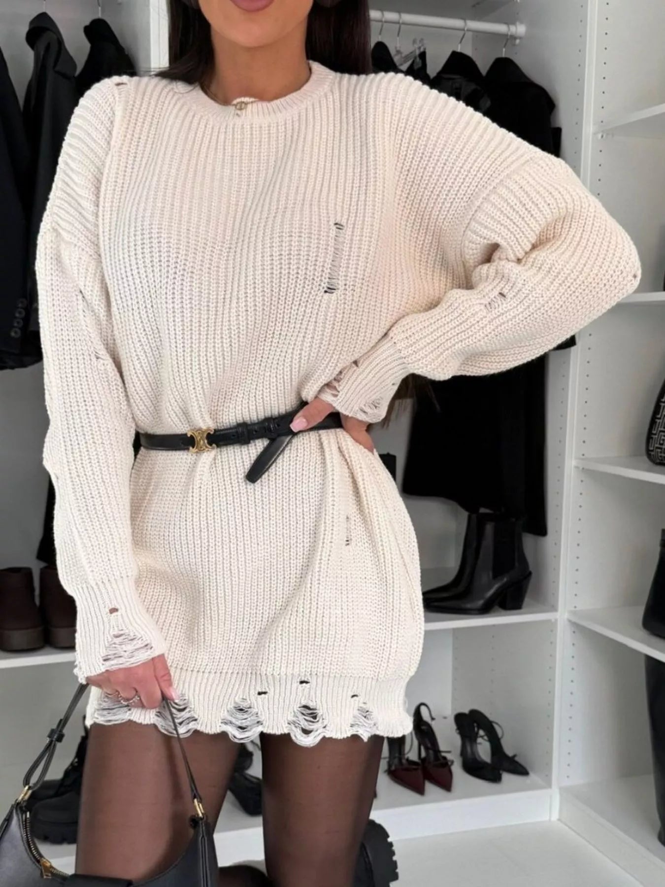 Shred Effect Sweater Dress | 3 Colors-Tactilefable