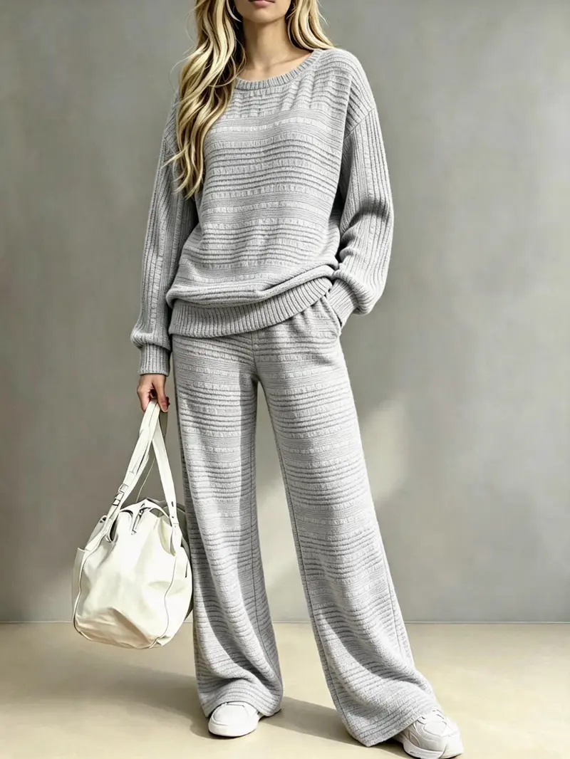 Women’s Knit Two Piece Set, Soft Oversized Long Sleeve Sweater Top with Wide Leg Pants, Casual Lounge Matching Outfit, Loose Fit Cozy Sweater Tracksuit for Women Fall Winter Streetwear Travel Weekend Daily Wear Minimalist Fashion Women’s Knit Two Piece Set, Soft Oversized Long Sleeve Sweater Top with Wide Leg Pants, Casual Lounge Matching Outfit, Loose Fit Cozy Sweater Tracksuit for Women Fall Winter Streetwear Travel Weekend Daily Wear Minimalist Fashion