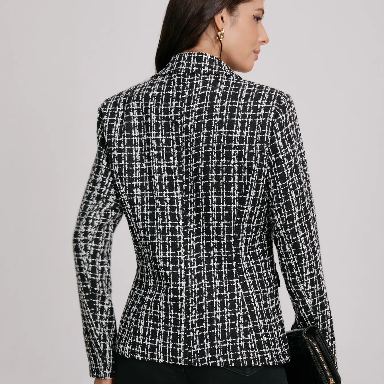Plaid Double Button Flap Blazer for Women, Work Office, Houndstooth