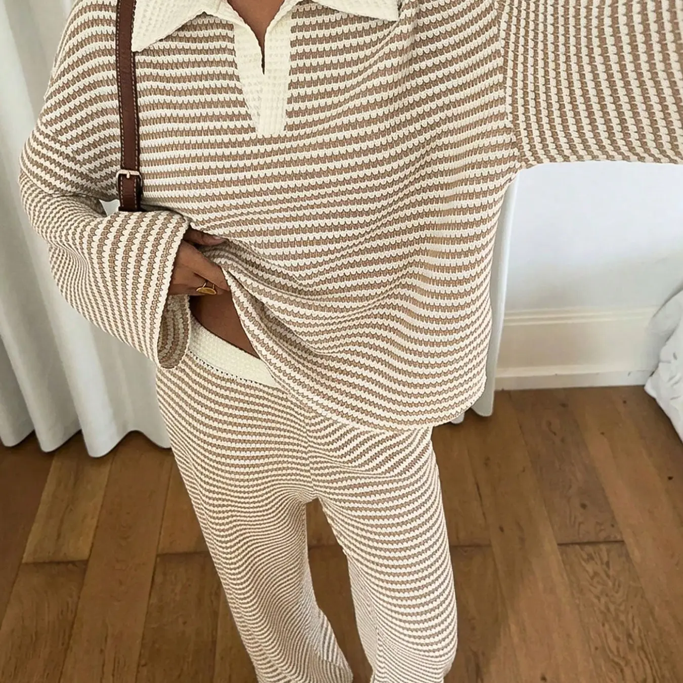 Women's 2-Piece Striped V-Neck Lounge Set