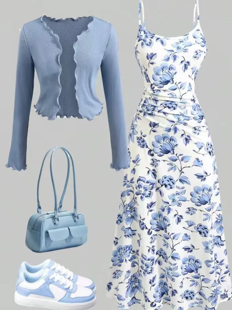 Women's Elegant Knit Cardigan + Slim Fit Halter Dress Two-Piece Set, Stylish for Daily Wear, Casual Wear, Comfortable and Chic Fashion Women's Elegant Knit Cardigan + Slim Fit Halter Dress Two-Piece Set, Stylish for Daily Wear, Casual Wear, Comfortable and Chic Fashion