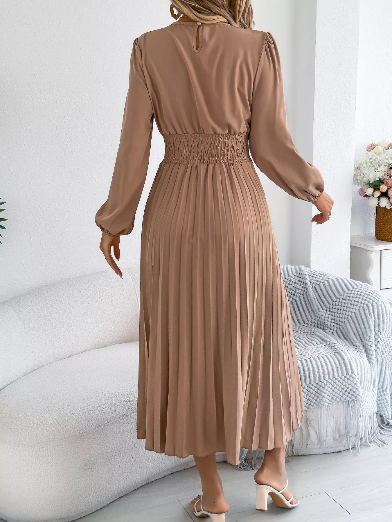 Pleated Waist-Defined Midi Dress | 3 Colors | Poundton-Tactilefable
